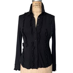 VORREI Black Ruffled Button-Down Top XS